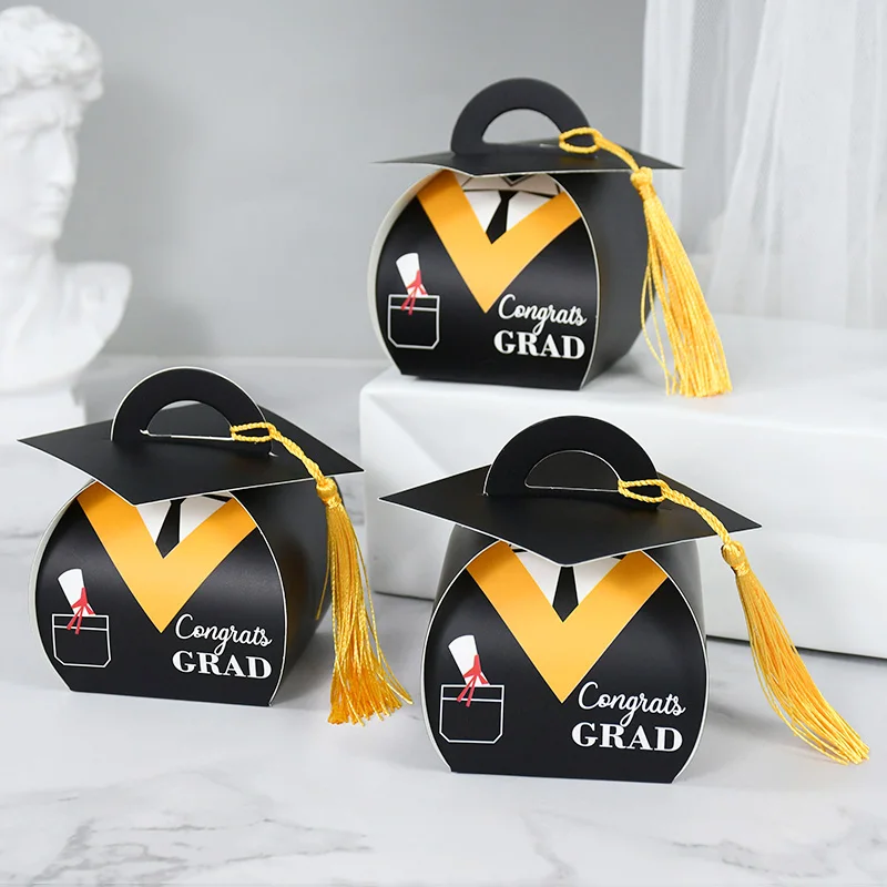 

6/12Pcs Mini Graduation Gift Box Black Doctor Candy Packaging Box for Graduation Party Decoration Congratulation Grad Decor 2022