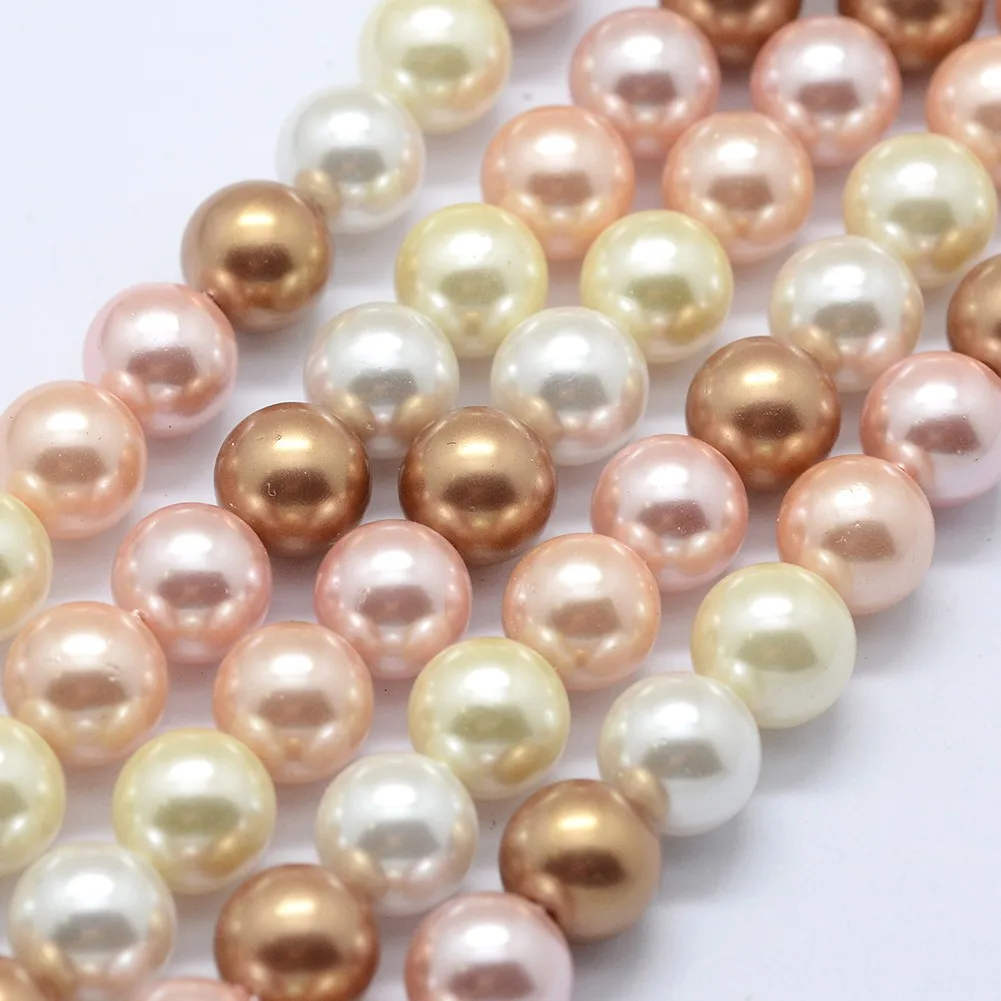 

5 Strand 8mm Round Shell Pearl Beads Random Mix Color Polished Loose Large Bead for Bracelet Necklace Earring Jewelry DIY Making