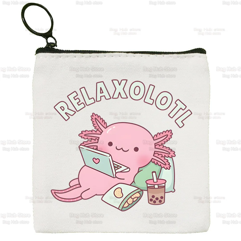 Axolotl Cartoon Coin Purse Female Mini Cute Cartoon Canvas Art Cute Animal Kawaii Key Case Coin Purse Student Wallet