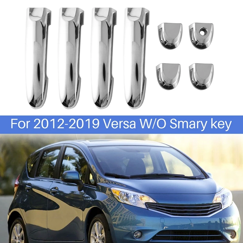 

for 2012-2019 Nissan Versa Chrome Outside Exterior Door Handle Protector Cover Trim W/O Smarykey