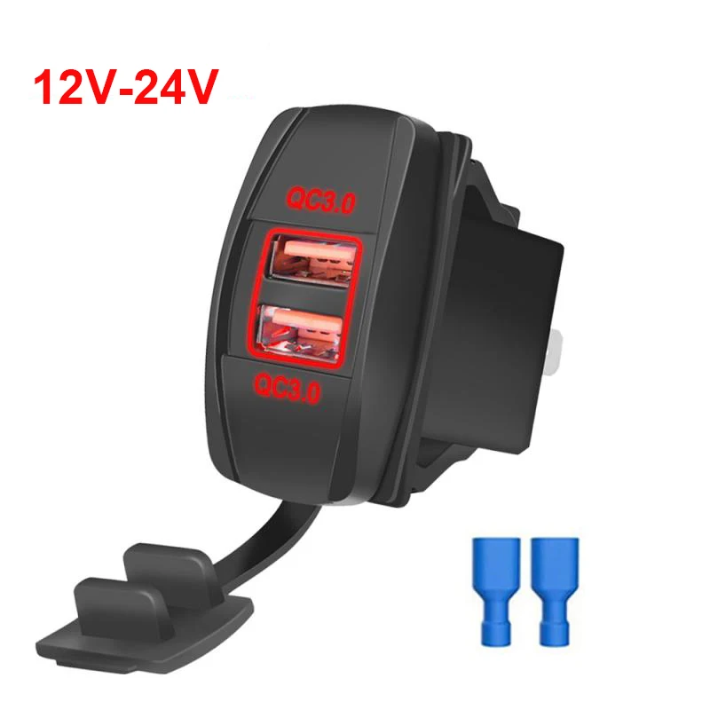 

Car Charger Dual USB QC3.0 with LED Voltmeter Display Outlet 12V 24V Waterproof Auto Adapter USB Charging Port for Car Marine