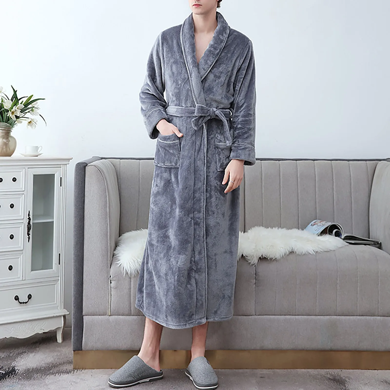 Мужской халат тонкий мягкий с длинными рукавами и капюшоном одежда для сна на