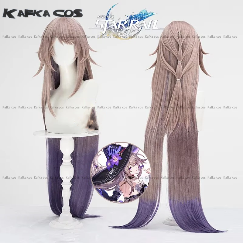 Парик для косплея Herta Honkai Star Rail коричневые длинные волосы фиолетовый градиент