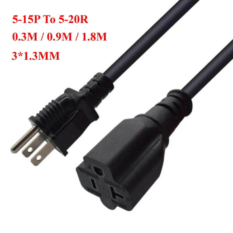 

Supply Black 0.3M 0.9M 1.8M PVC Full Copper 15A/20A USA Canada Japan 5-15P to 5-20R male to female extension power cord 3*1.3mm