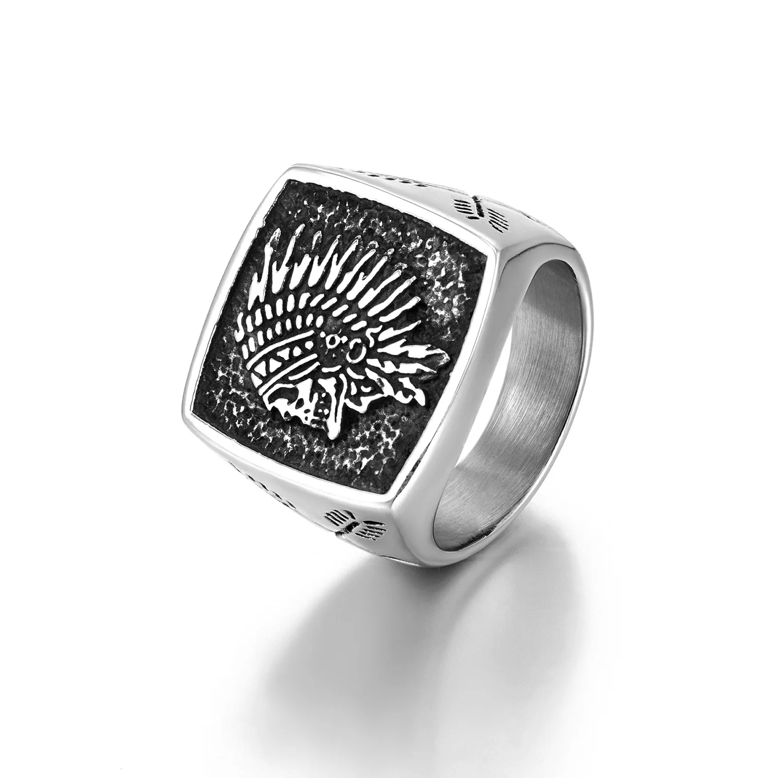 

Vintage Fashion Personality Skull Indian Totem Stainless Steel Ring Unisex Hip-hop Open Ring Banquet Jewelry Accessories