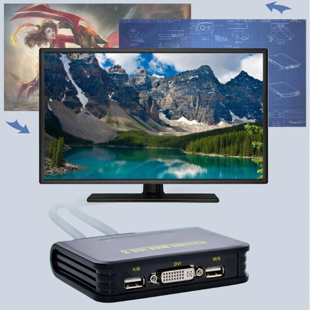 2 порта USB2 0 DVI KVM переключатель коробка 2 в 1 для аудио и видео детской мыши HD монитор KVM переключатель