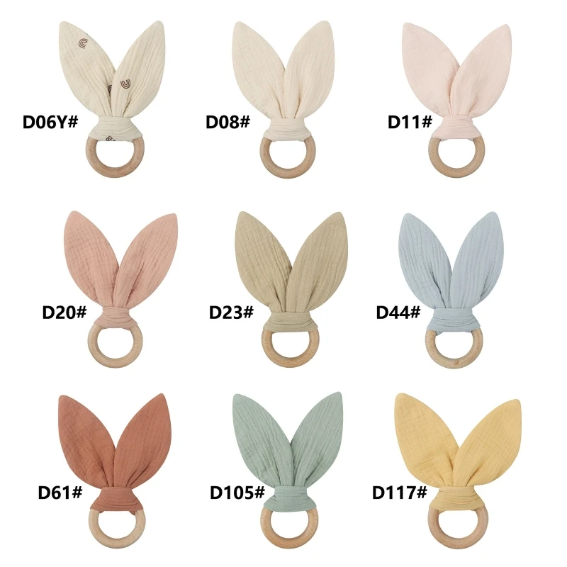 

Wooden Baby Teether Cotton Cloth Teething Ring Rattle Toy for Newborn Boys Girls Appease Chewing Gift