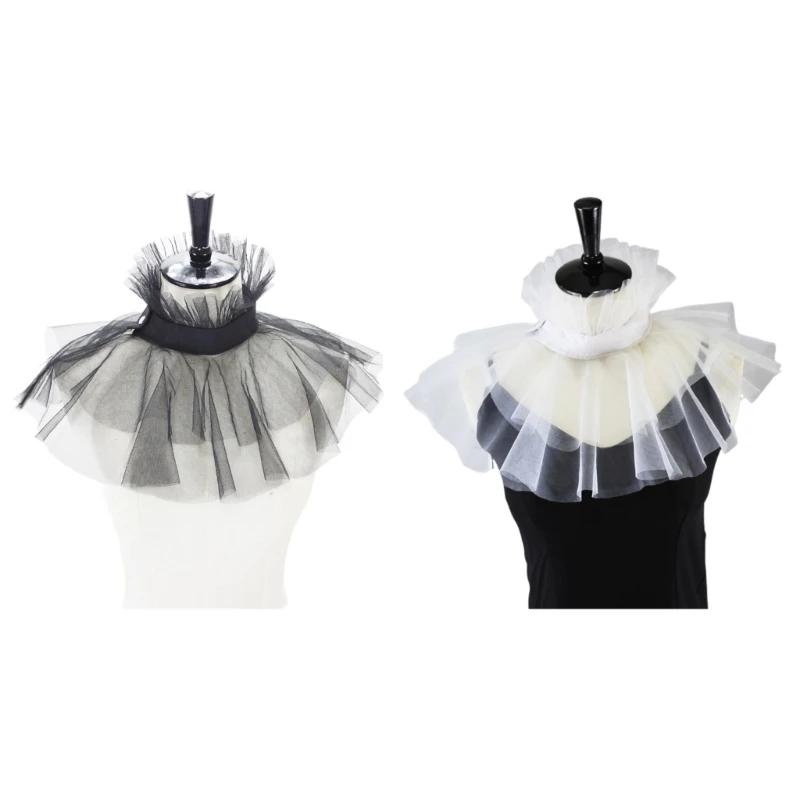 

Steampunk Gothic Vintage Ruffled False Collar Double Layer Mesh Tulle Shawl Wrap