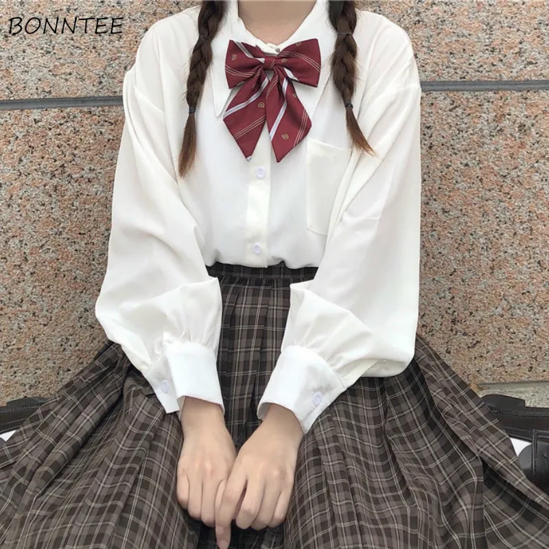 

Shirts Women Student Japanese Style Kawaii Lantern Sleeve Loose Autumn Female Blouses All-match College Trendy Casual Prevalent