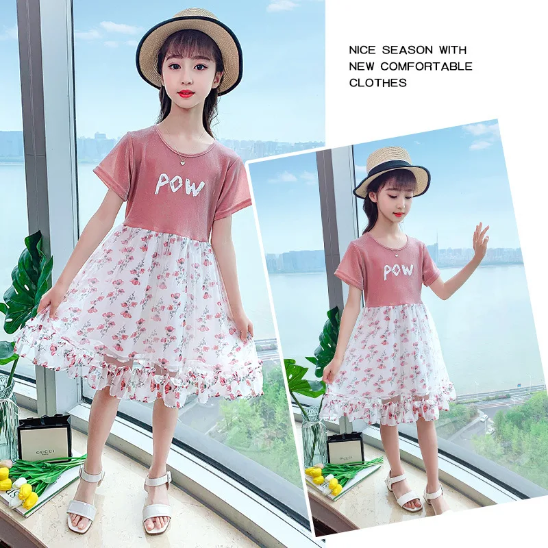 

Girls Dress Girls Short-sleeved Mesh Dress 2022 New Summer Dress Princess Short-sleeved Dress Vestidos Para Niñas