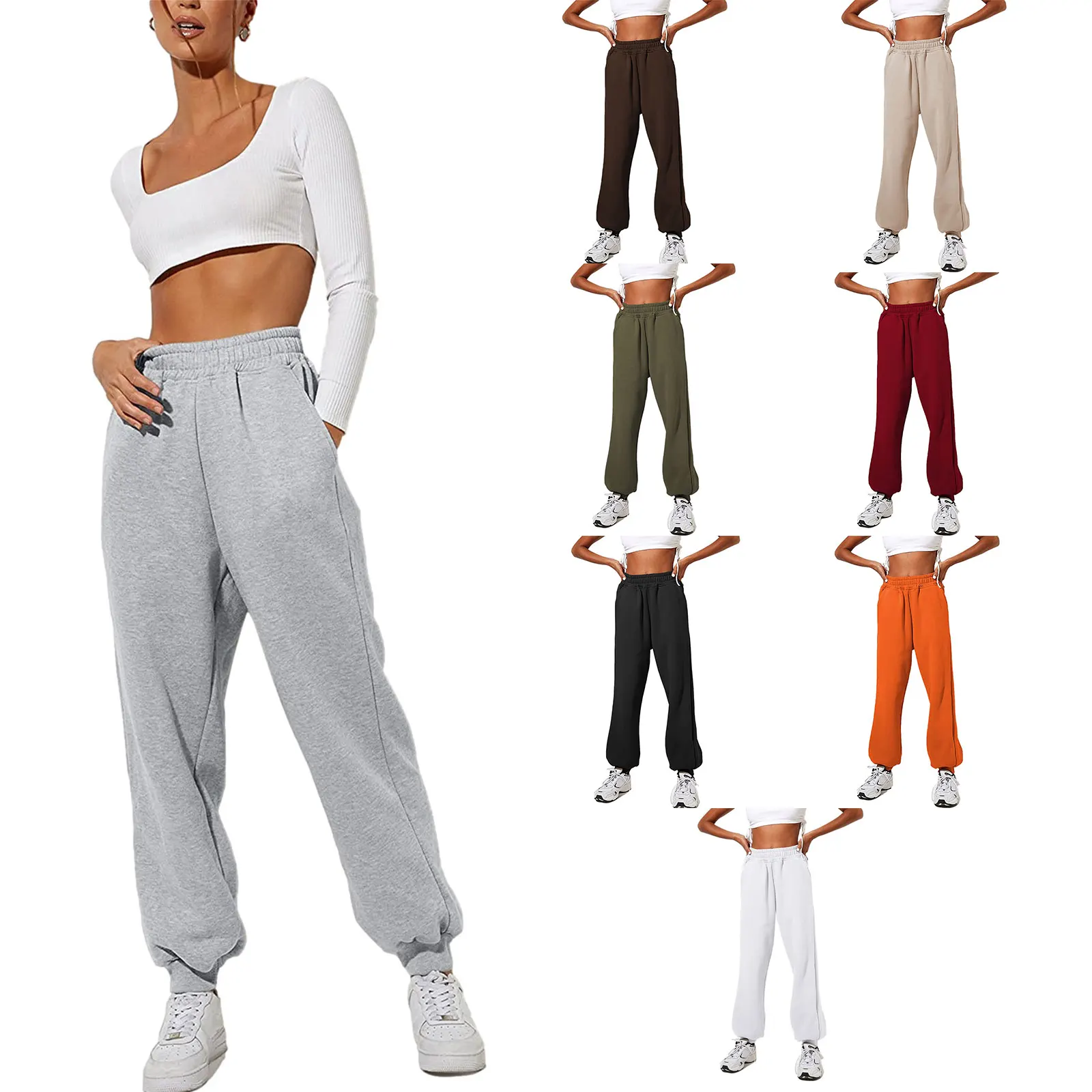 

Женские осенне-зимние теплые спортивные брюки с флисовой подкладкой, повседневные мешковатые спортивные брюки, эластичные штаны с высокой ...