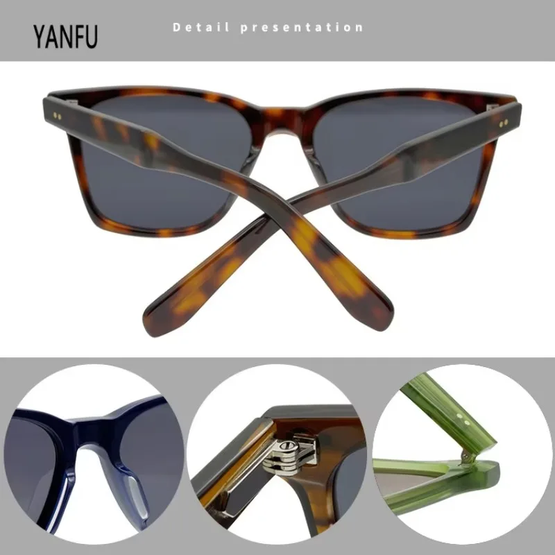 Большие винтажные квадратные солнцезащитные очки из черного ацетата для мужчин