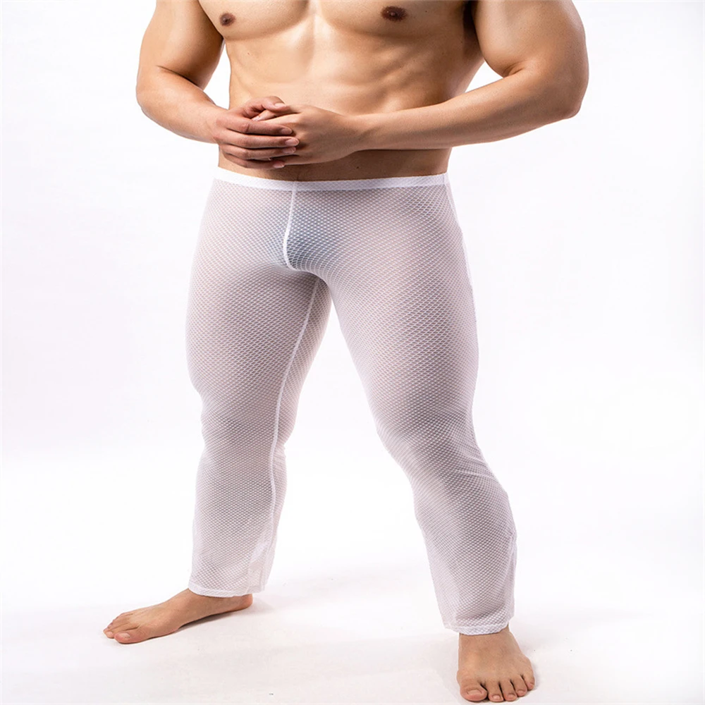 Pajamas Pants See Through Straight Trousers Underwear Wide Leg Bottoms Fitness Leggings Sleepwear Fashion Mens