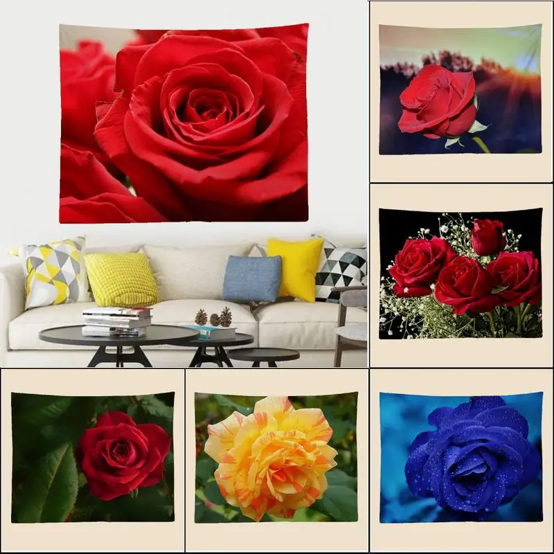 

Настенный гобелен в виде цветка розы с художественным принтом, дешевый хиппи, богемные настенные гобелены