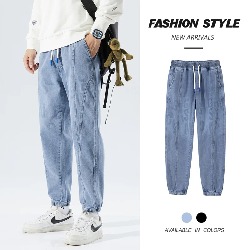 

Fashion Plus Size Men's Jogging Jeans 2022 Autumn New Loose Straight Harem Pants Male Classic Brand Black Blue Denim Trousers