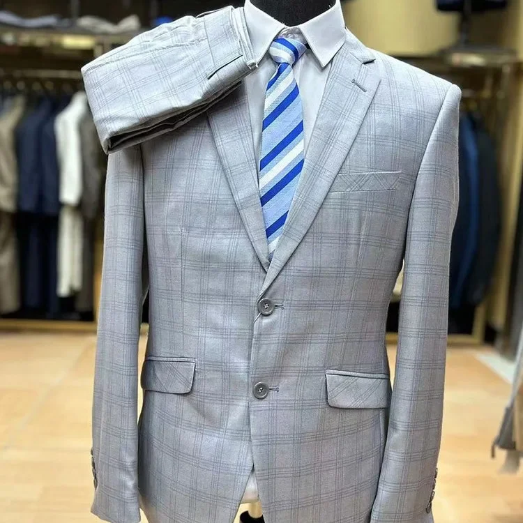 Клетчатые облегающие костюмы для мужчин комплект из 2 предметов с высокой талией