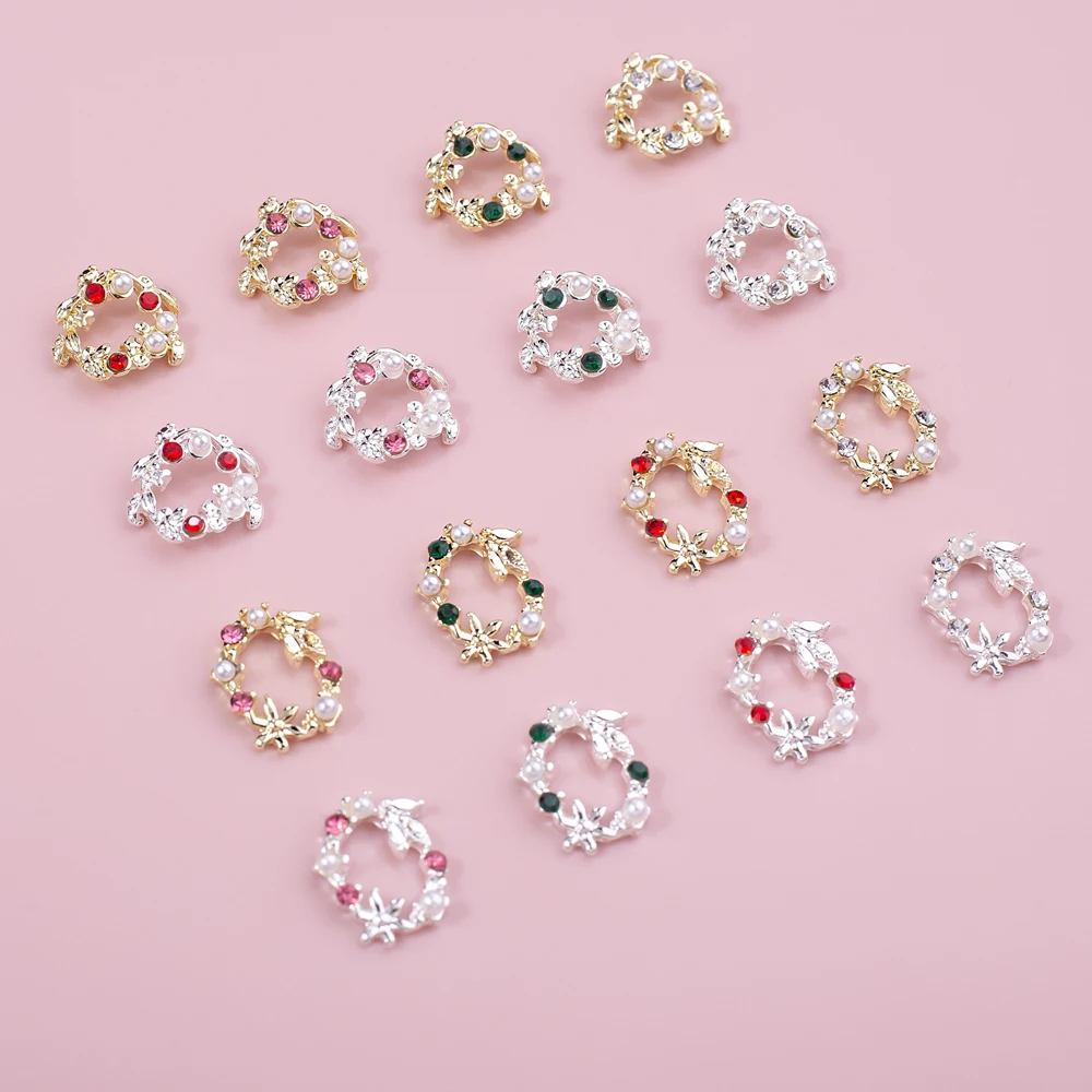 10 шт. Рождественская гирлянда шармы для ногтей с бантом 3D листья из сплава