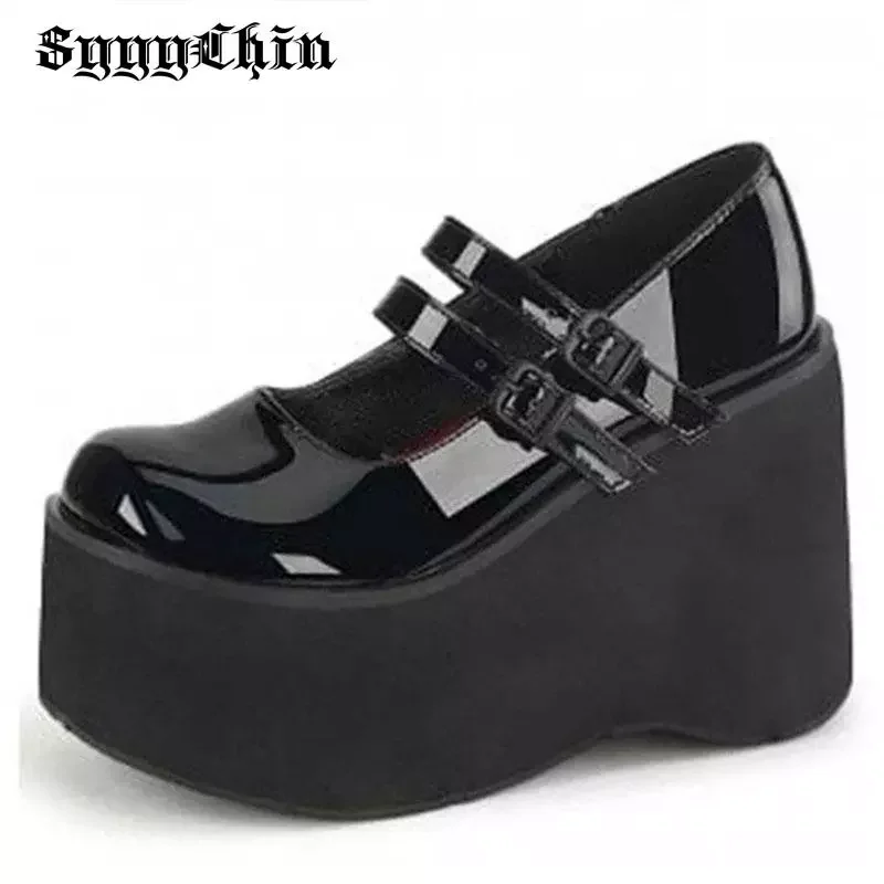 

NEW 2023 Women Pumps Mary Jane Super High Heel Platform Wedge Spring Ladies Sandals Belt Buckle Classic Sweet Punk Female Lolita
