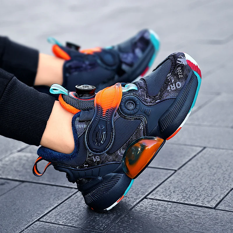 Boy Shoes 2022 Fashion Children Sports Basketball Shoes Autumn and Winter Plus Cotton Warm Breathable Boys' Casual Shoes