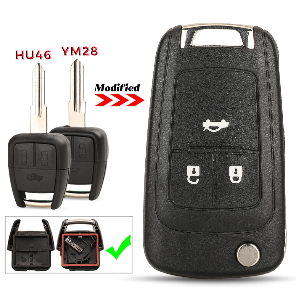 

jingyuqin Modified For Chevrolet Cruze Aveo Flip Remote Car Key Shell Case Fob Uncut YM28 HU46 Blade 3 Buttons Replacement