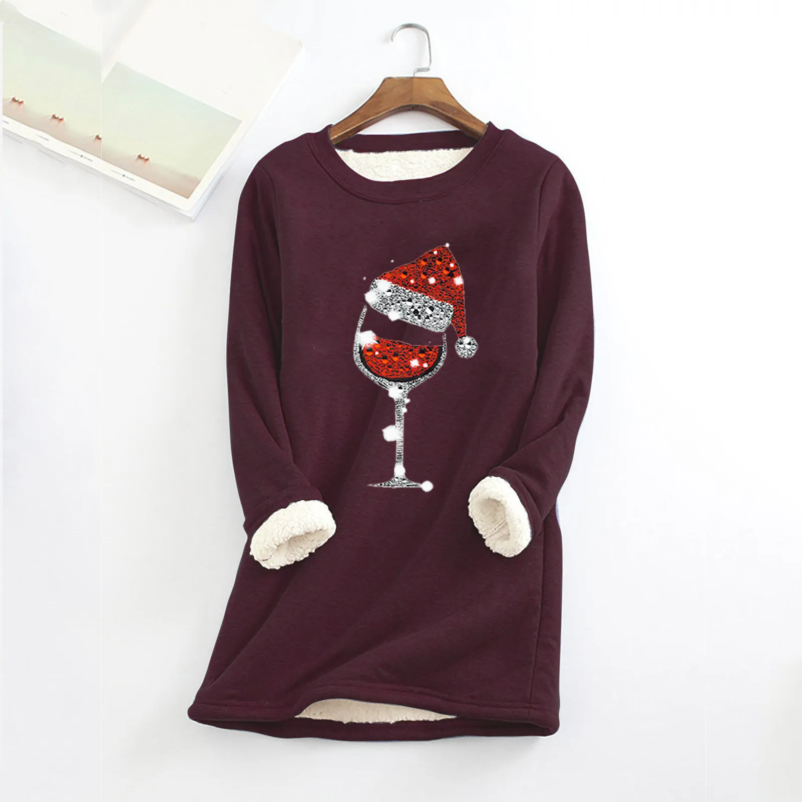 

Women Autumn Winter Christmas Print Warm Loose Top Fleece Hooded Sweater preppy style Exercise Graphic