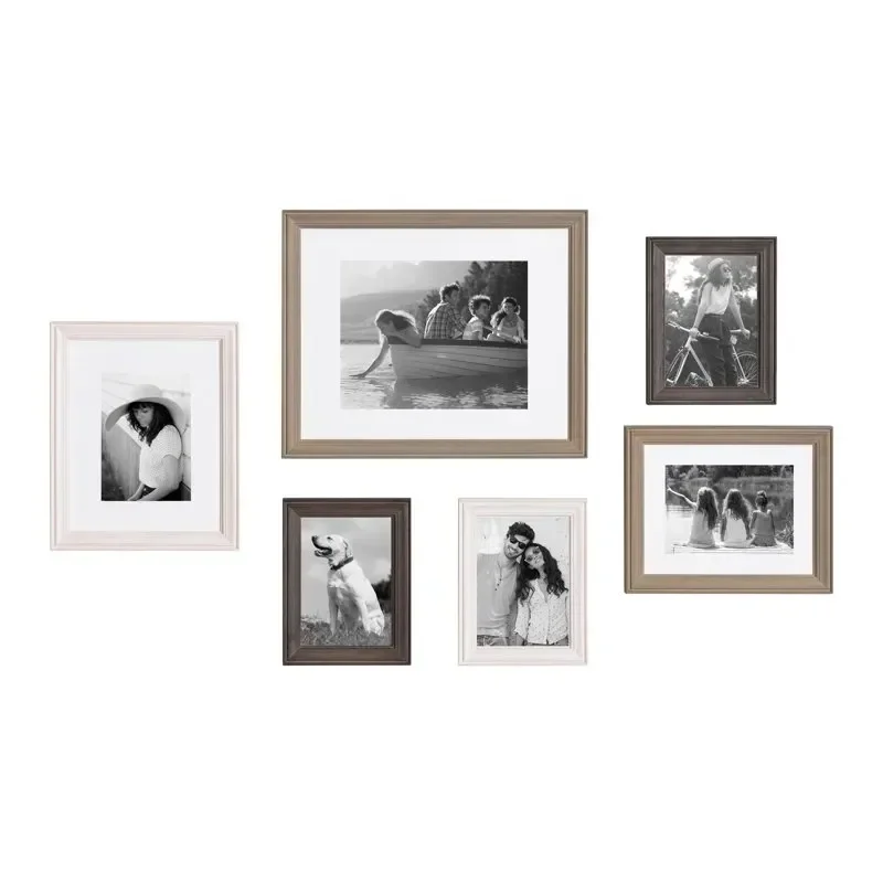 

Bordeaux Gallery Frame Wall Kit, Set of 6 with Assorted Size Frames in 3 Different Finishes - Whitewash, Charcoal Gray, and Rust