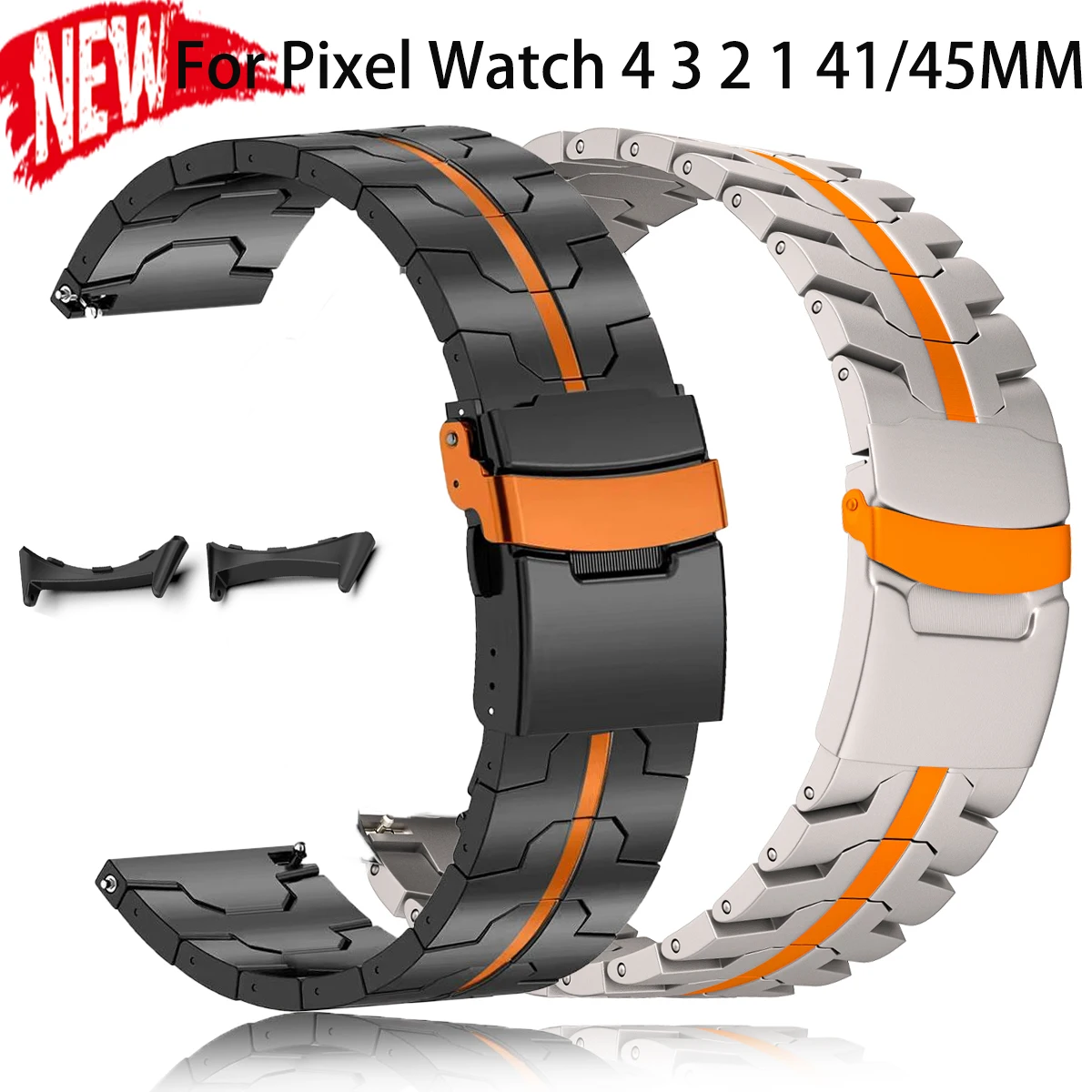 Фото Премиум прочный двухцветный металлический браслет для Google Pixel Watch 5 4 3 2 1, размеры 41 и 45 мм, быстрая установка, ремешок из нержавеющей стали. №2