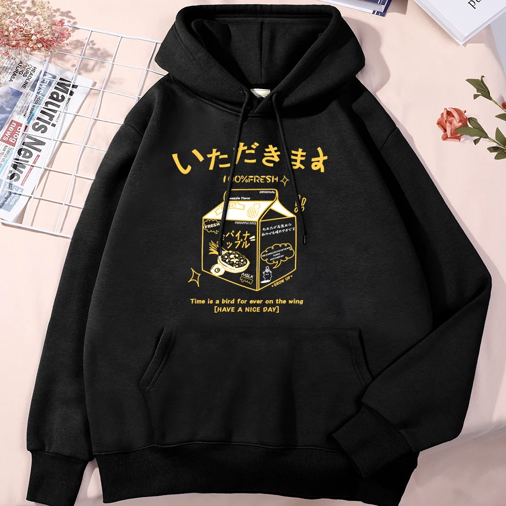 100% Fresh Pineapple Juice Time Is A Bird For Ever On The Wing Man Hoodie Brand Basic Hoodies Daily Soft Hooded Casual New Tops