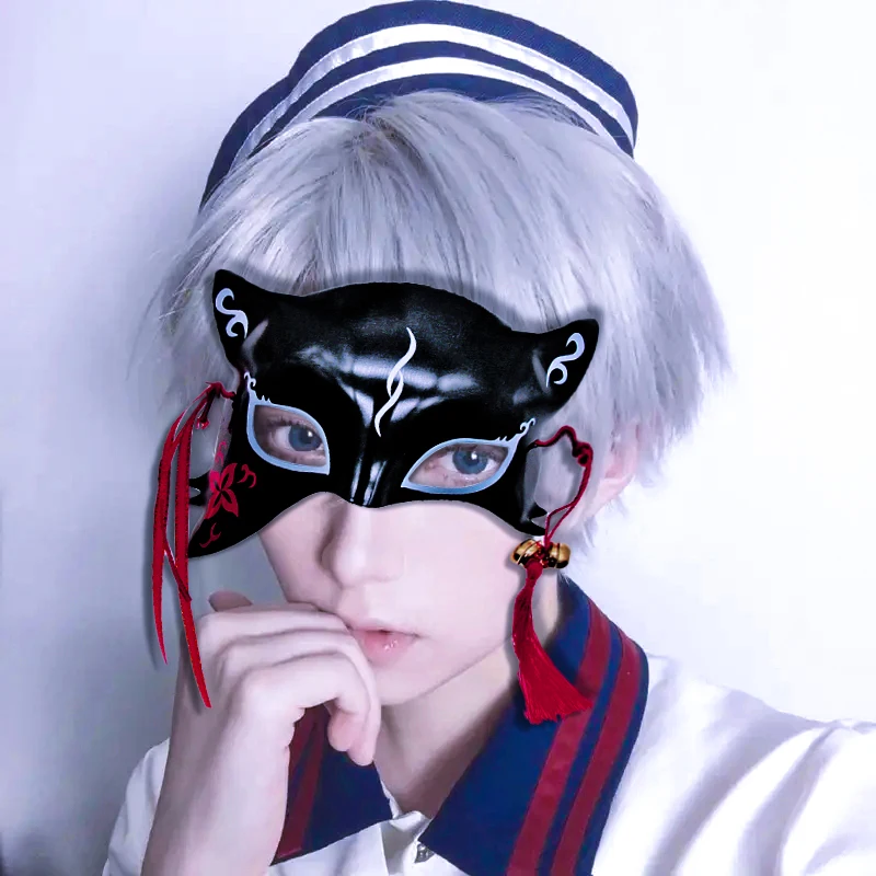 

Лисьи маски для косплея из аниме, японские кабуки, Kitsune, маски с колокольчиками, кисточкой, кошкой, фотореквизит для сцены