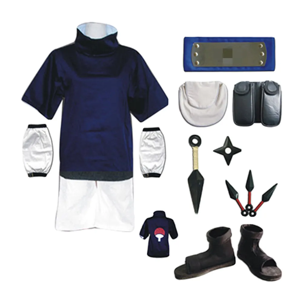 

Adult Child Uchiha Sasuke Cosplay Costume Outfit Uniform Suit Top+Pant+Head band+Darts Shoes Full Set