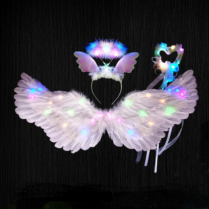 

White LED Light Up Flashing Angel Feathers Wings Adult Children's Performance Props Stage Shows