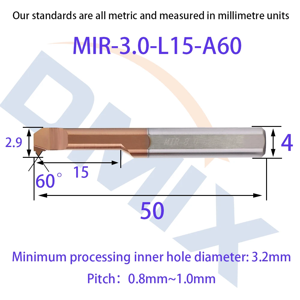 

DMIX MIR расточный резак для нарезания резьбы, карбид с покрытием, мини-внутренний токарный станок, токарный инструмент, копия малого отверстия, сплав вольфрамовой стали