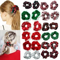 24pcs christmas hair scrunchies xmas festival hair ties sequins plaid pattern hair rope girls floral christmas ponytail holders