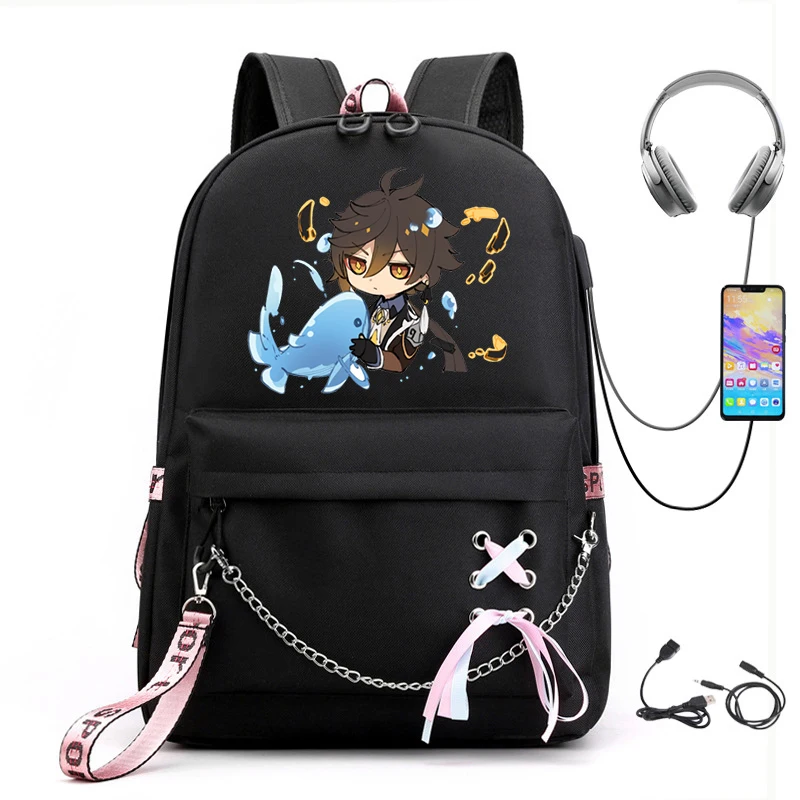 

Anime Genshin Impact Backpack Usb Port School Bag Hu Tao Pattern Rucksack Student Teenager School Bookbag Travel Laptop Mochilas