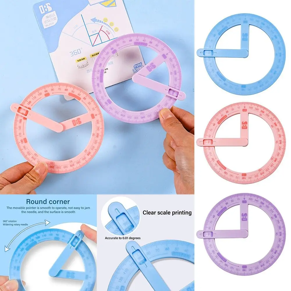 

360 Degree Rotation Activity Ruler Portable Plastic Angle Draw Ruler Angle Finder Students