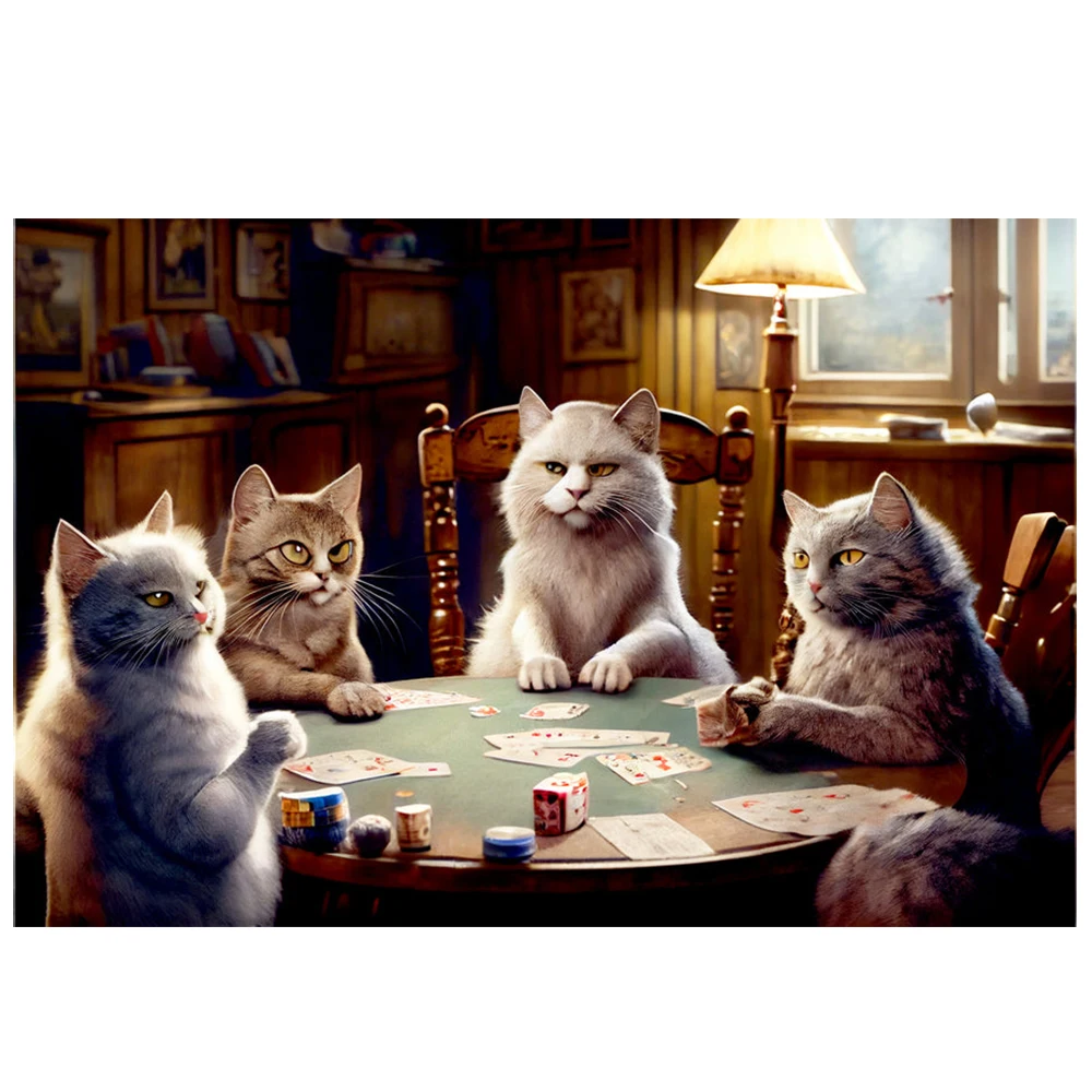 

5D алмазная картина в виде кошки для покера, квадратная/круглая Алмазная вышивка, мозаичная картина в подарок