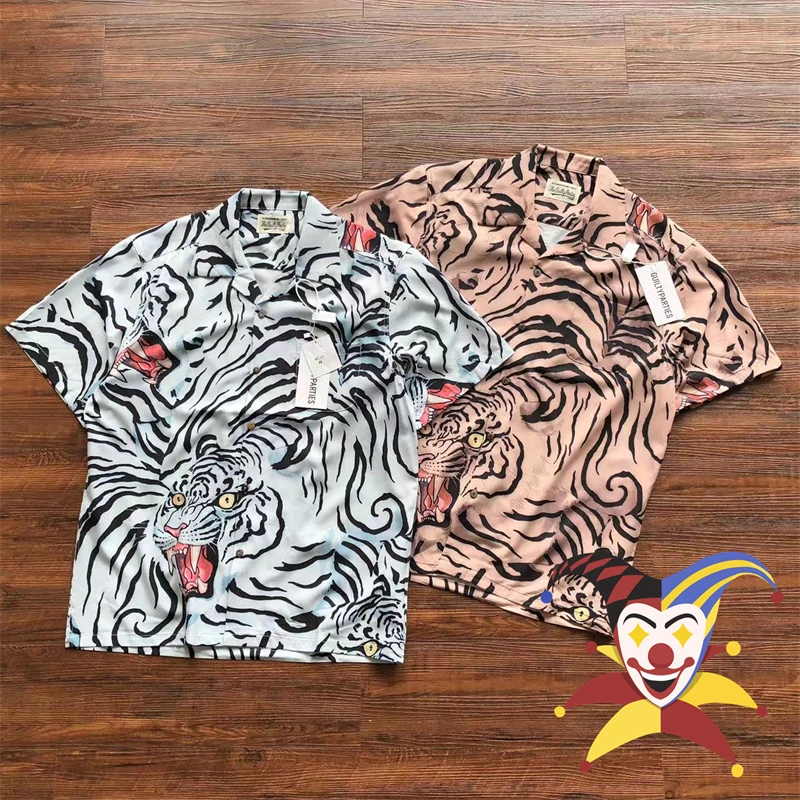 

Гавайская пляжная рубашка Wacko с карманами для мужчин и женщин, сорочка с лацканами и принтом тигра, с ярлыком