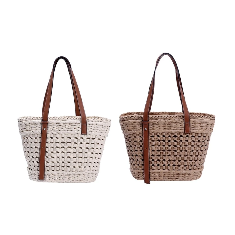 

Women Straw Shoulder Bag Hand-woven Basket Tote Bag Summer Beach-Straw Bag Lady Vacation Bag Fashion Hollow Out Handbag