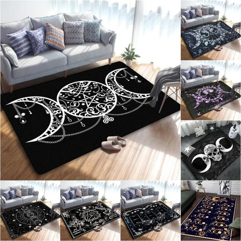 Triple Moon and Pentagram Altar or Tarot Witchy Gothic Rug Floor Mat, Area Rug Large, Carpets for Living Room Bed Room, Bath Rug