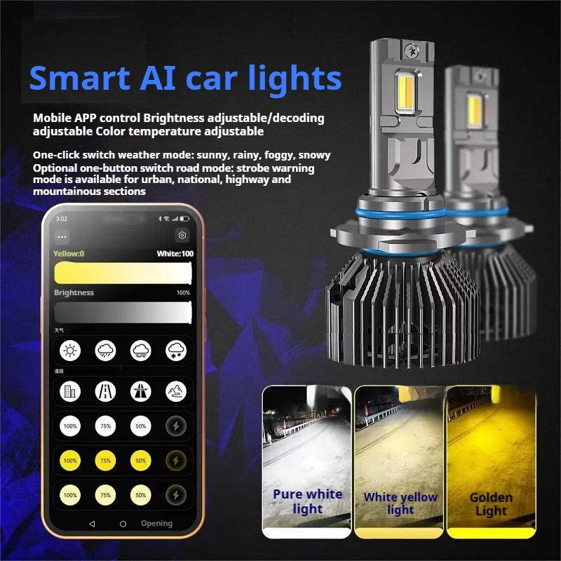 

НОВАЯ Автомобильная светодиодная фара Bluetooth APP Control Color 150W 3000K-8000K Для H1 H4 H7 H11 HB3 HB4 Автоматические лампы Светодиодные фары Автомобильные фары