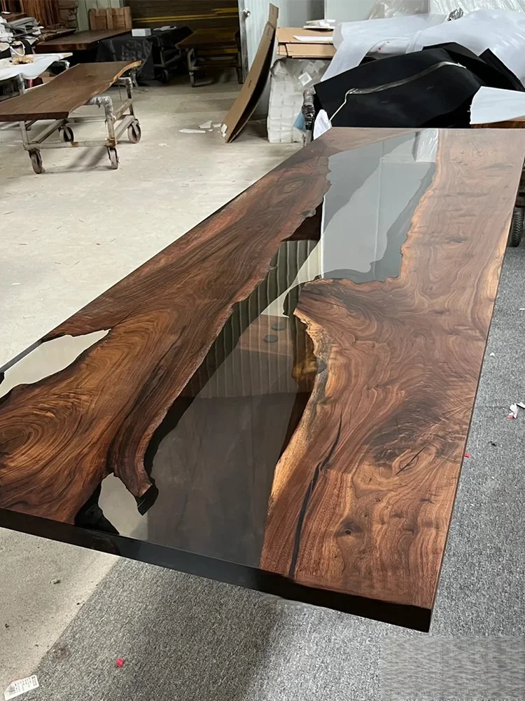 

Customizable epoxy resin river table solid wood big board creative sea wave tea table poplar log tea table big board table