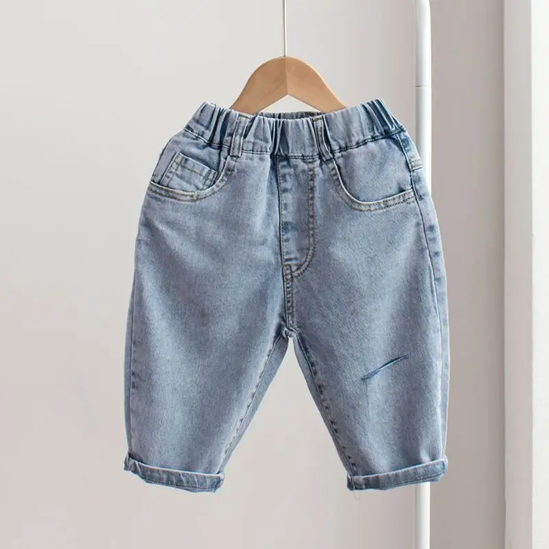 

Summer Boys 7 Points Casual Solid Cotton Hole Jeans Shorts for Baby Kids Boys Denim Shorts 2-10 Years Children Boys Men's Pants