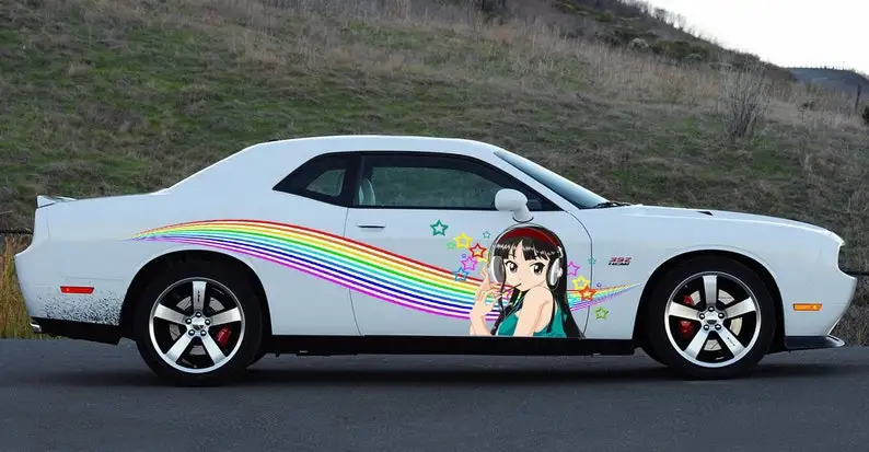

Cute Rainbow Girl Anime Sticker Sexy Sticker Japanese Vehicle Car Wrap Side Cast Vinyl Wrap Racing Decal