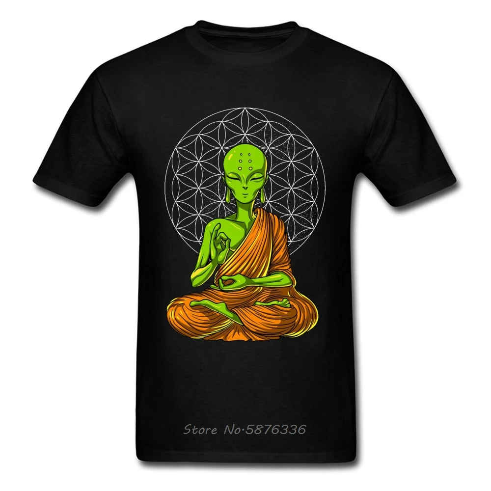 

Alien Buddha Meditation T-shirts For Men Cotton Thanksgiving Day T Shirt Novelty Designer Mandala Streetwear