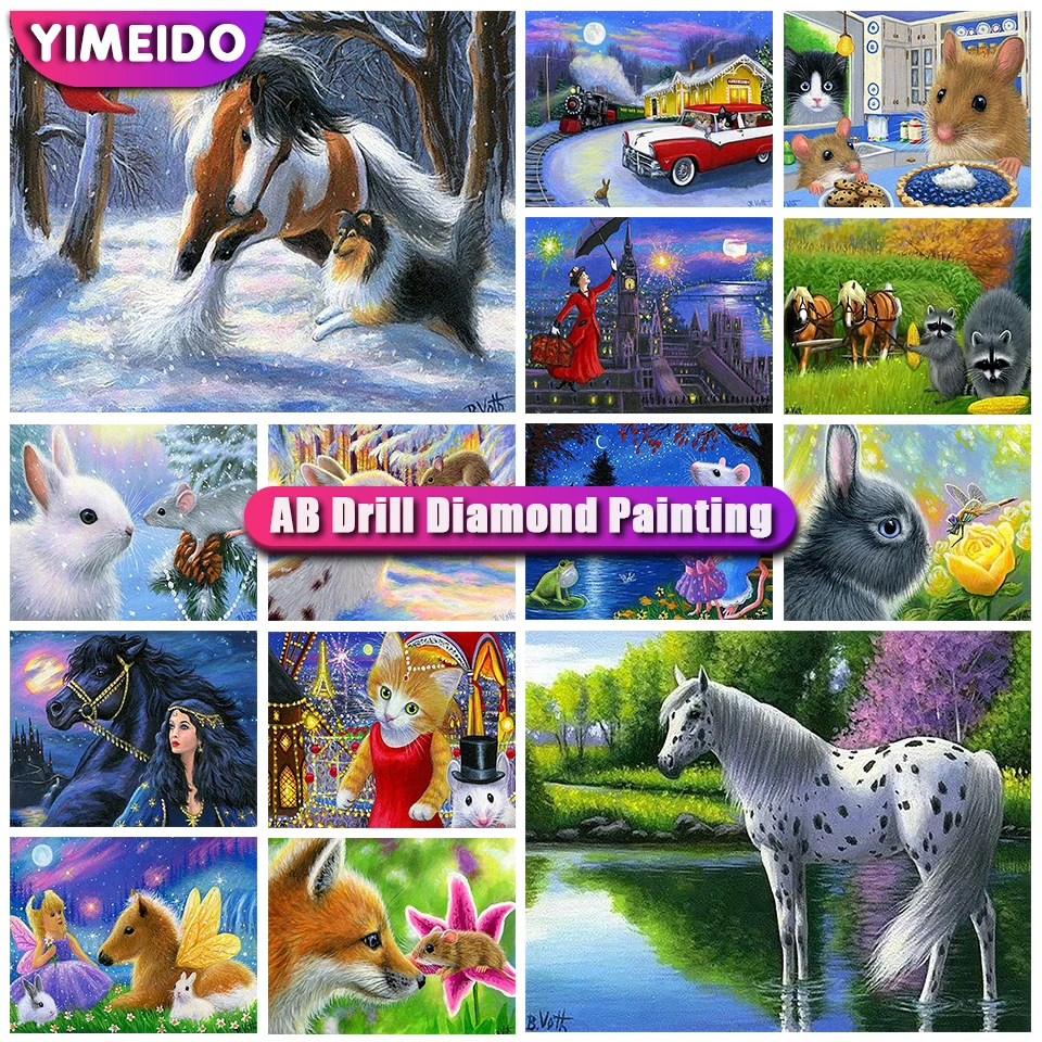 

YIMEID AB Diamond Painting Horse Animal Full Square Round Diamond Embroidery Dog Cartoon Diy Mosaic Rhinestones Handwork Art