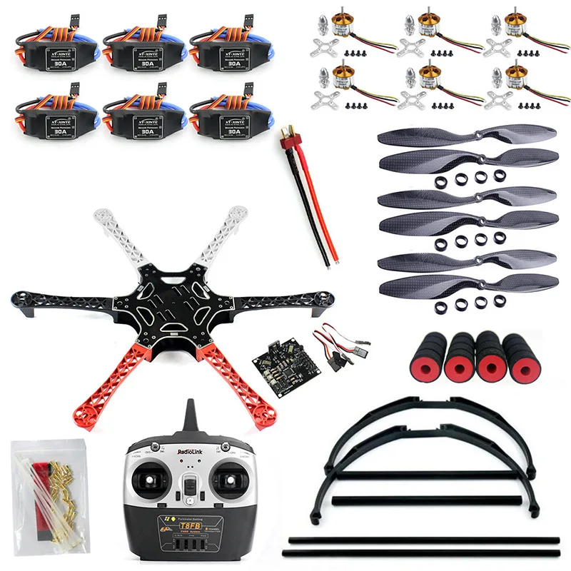 

DIY F550 Drone FlameWheel Kit With KK 2.3 ESC Motor Carbon Fiber Propellers + T8FB Transmitter TX RX+Skid PTZ