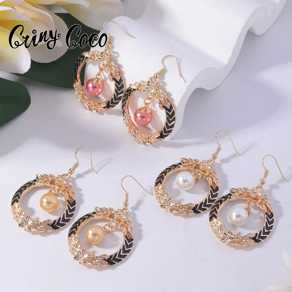 

Cring Coco Polynesian Flower Earrings Hawaiian Samoa Fashion Cook Island Drop Earring Round Dangle Earrings for Women Wedding