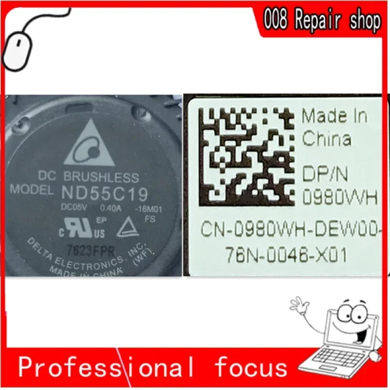 Новый оригинальный вентилятор охлаждения процессора для Dell XPS 13 9380 7390 0980 Втч 980