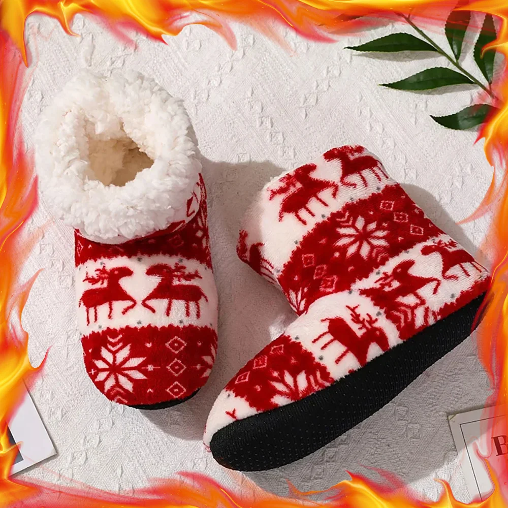 

Christmas New Year Elk Indoor Socks Adult Home Slippers Women Winter Floor Shoes Shoes Warm Fur Slides Ladies Plush Heating