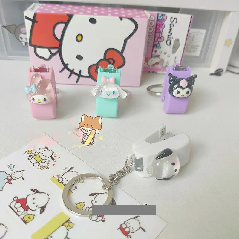 

Kawaii Sanrioed Keychain Cartoon Cute Portable Creativity Stapler Kuromi My Melody Pochacco Office Supplies Pendant Accessories
